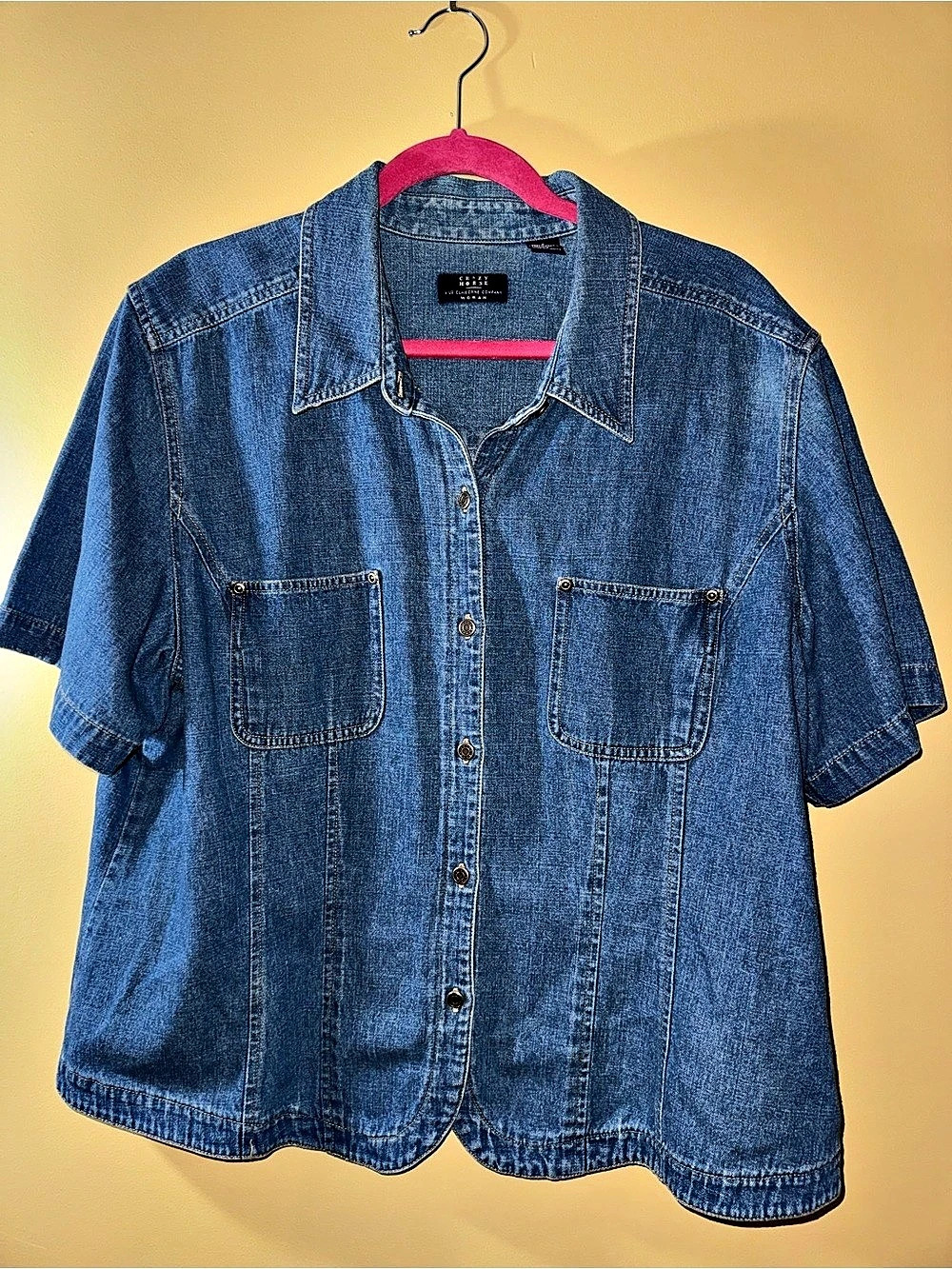 Crazy Horse Women's Cotton Denim Button Down Shirt in Blue